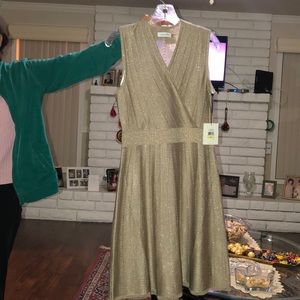 Calvin Klein Sleeve Gold Shimmer Knit Dress
